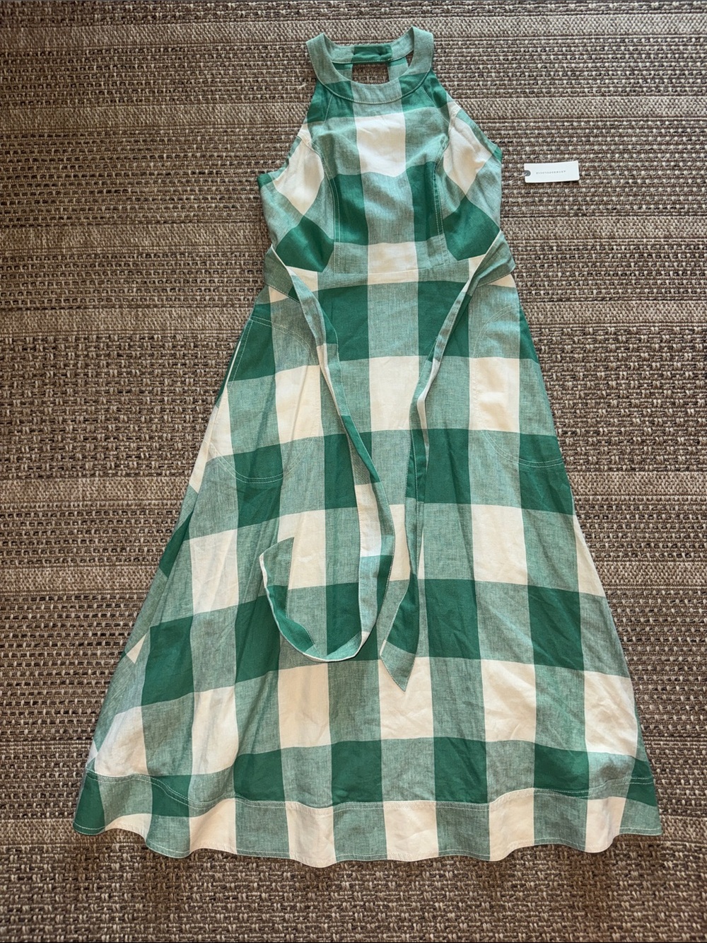 Anthropologie Green and White Buffalo Check Midi Dress ✨Brand New✨